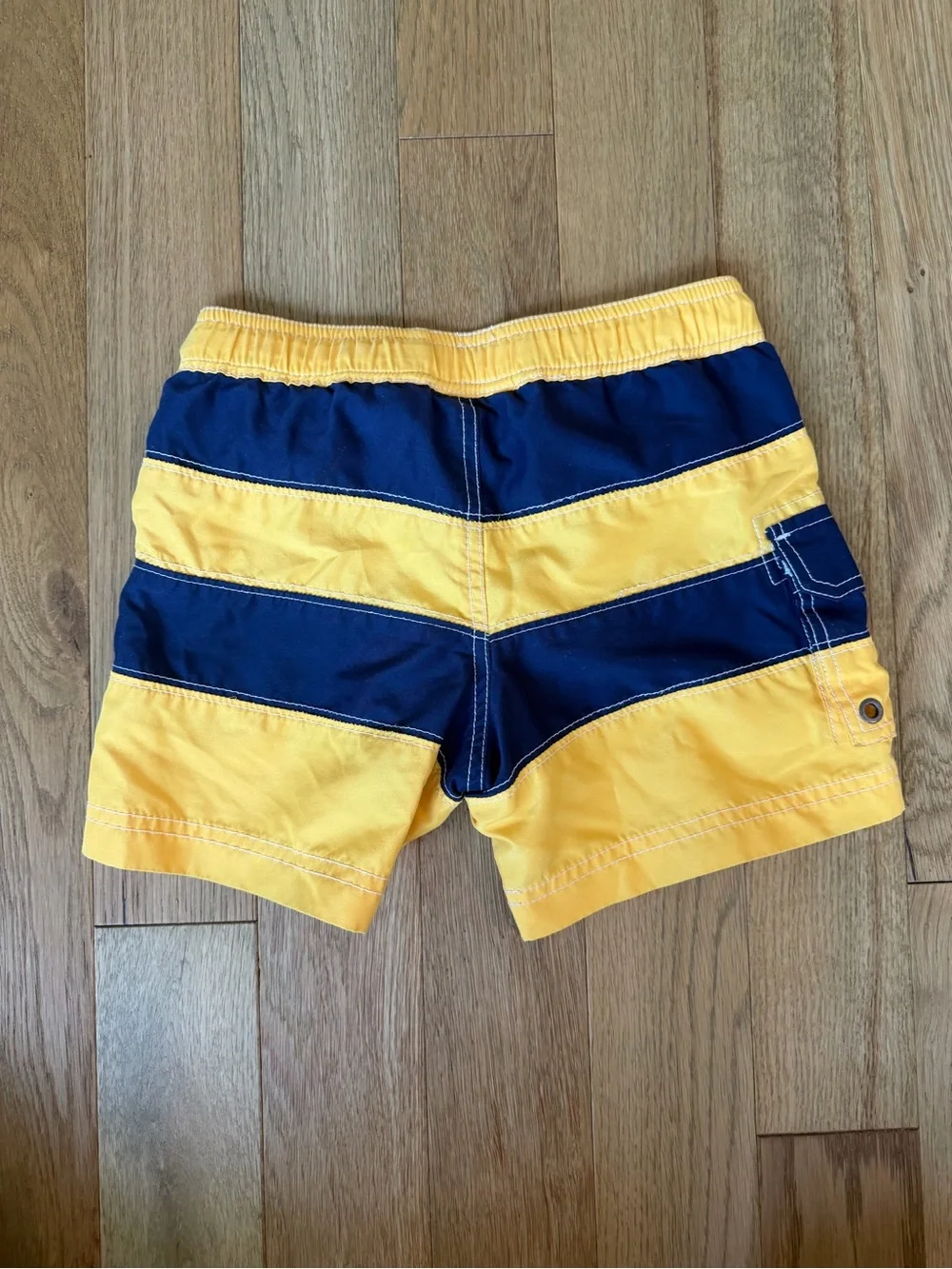 Hanna Andersson Boys Size 4 (100) Yellow Navy Striped Swim Trunks Shorts